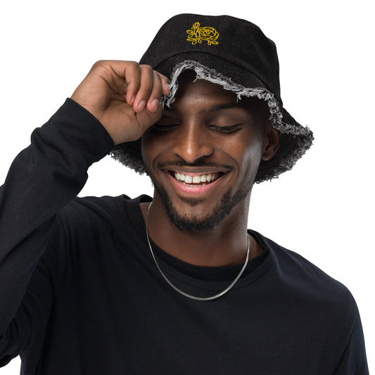 Gold Rose Denim Bucket Hat