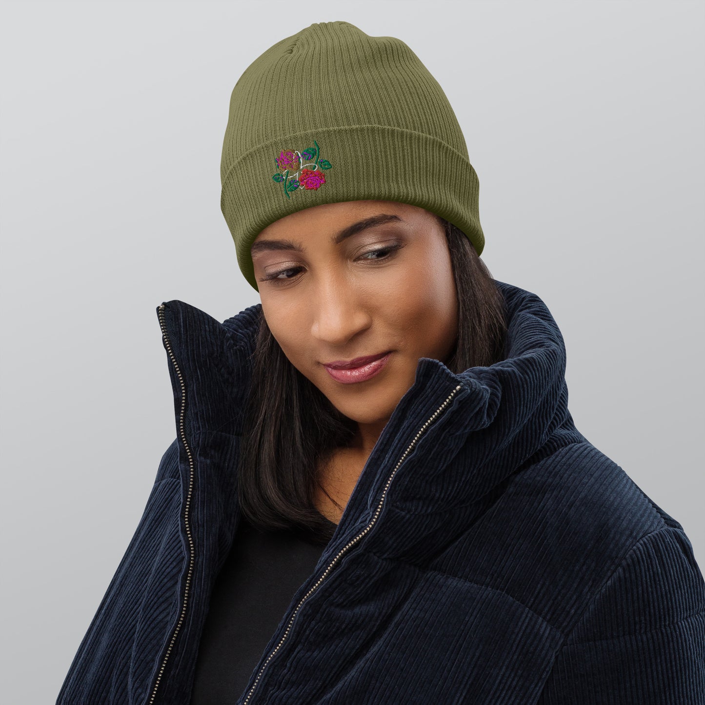 Saharaa Rose Organic Ribbed Beanie