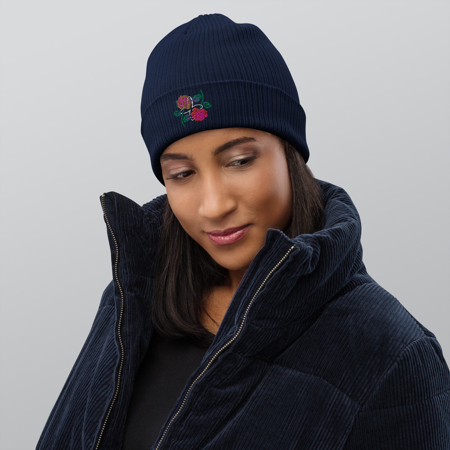 Saharaa Rose Organic Ribbed Beanie