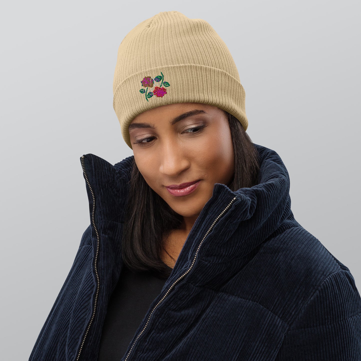 Saharaa Rose Organic Ribbed Beanie