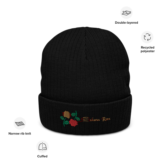 Saharaa Rose Ribbed Knit Beanie